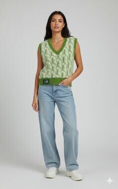 Mukzin Green Fuzzy Eyelash Sweater Vest Womens Size Small New V Neck Sleeveless